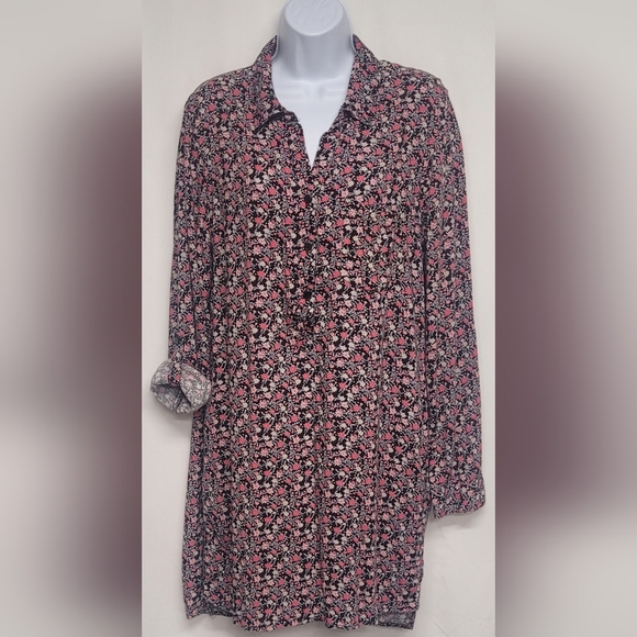 Velvet Heart M Floral Pullover Shirt Dress Partial Button Front Long Sleeve - Picture 1 of 6